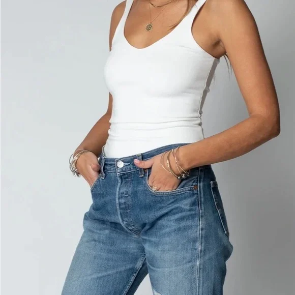 NWT Stillwater Doublescoop White Ribbed Tank Top - Picture 2 of 5